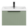 Milan Fluted 600mm Satin Green 1-Drawer Wall Hung Vanity Unit with Matt Black Handle