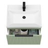 Milan Fluted 600mm Satin Green 1-Drawer Wall Hung Vanity Unit with Matt Black Handle