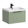 Milan Fluted 600mm Satin Green 1-Drawer Wall Hung Vanity Unit with Matt Black Handle