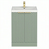 Milan Fluted 600mm Satin Green 2-Door Floor Standing Vanity Unit with Brushed Brass Handles