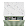 Milan Fluted 600mm Satin Green Vanity Unit - Wall Hung 1 Drawer Unit with Carrara Marble Worktop & Brushed Brass Handle