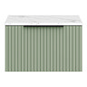 Milan Fluted 600mm Satin Green Vanity Unit - Wall Hung 1 Drawer Unit with Carrara Marble Worktop & Matt Black Handle