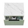 Milan Fluted 600mm Satin Green Vanity Unit - Wall Hung 1 Drawer Unit with Carrara Marble Worktop & Matt Black Handle