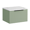 Milan Fluted 600mm Satin Green Vanity Unit - Wall Hung 1 Drawer Unit with Carrara Marble Worktop & Matt Black Handle