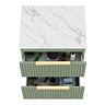 Milan Fluted 600mm Satin Green Vanity Unit - Wall Hung 2 Drawer Unit with Carrara Marble Worktop & Brushed Brass Handles