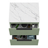 Milan Fluted 600mm Satin Green Vanity Unit - Wall Hung 2 Drawer Unit with Carrara Marble Worktop & Matt Black Handles