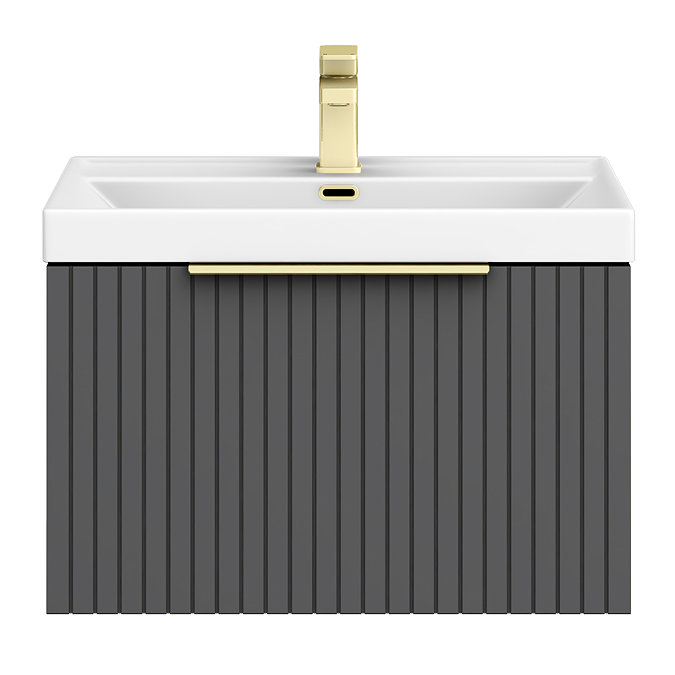 Milan Fluted 600mm Soft Black 1-Drawer Wall Hung Vanity Unit with Brushed Brass Handle