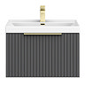 Milan Fluted 600mm Soft Black 1-Drawer Wall Hung Vanity Unit with Brushed Brass Handle