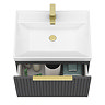 Milan Fluted 600mm Soft Black 1-Drawer Wall Hung Vanity Unit with Brushed Brass Handle