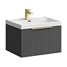 Milan Fluted 600mm Soft Black 1-Drawer Wall Hung Vanity Unit with Brushed Brass Handle