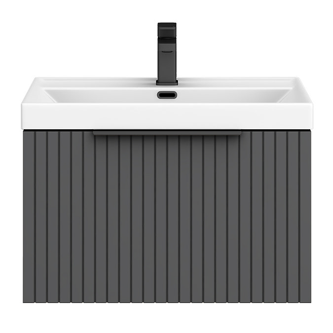 Milan Fluted 600mm Soft Black 1-Drawer Wall Hung Vanity Unit with Matt Black Handle