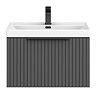 Milan Fluted 600mm Soft Black 1-Drawer Wall Hung Vanity Unit with Matt Black Handle