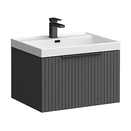 Milan Fluted 600mm Soft Black 1-Drawer Wall Hung Vanity Unit with Matt Black Handle
