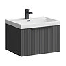 Milan Fluted 600mm Soft Black 1-Drawer Wall Hung Vanity Unit with Matt Black Handle