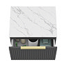 Milan Fluted 600mm Soft Black Vanity Unit - Wall Hung 1 Drawer Unit with Carrara Marble Worktop & Brushed Brass Handle