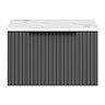 Milan Fluted 600mm Soft Black Vanity Unit - Wall Hung 1 Drawer Unit with Carrara Marble Worktop & Matt Black Handle