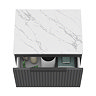 Milan Fluted 600mm Soft Black Vanity Unit - Wall Hung 1 Drawer Unit with Carrara Marble Worktop & Matt Black Handle