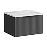 Milan Fluted 600mm Soft Black Vanity Unit - Wall Hung 1 Drawer Unit with Carrara Marble Worktop & Matt Black Handle
