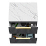 Milan Fluted 600mm Soft Black Vanity Unit - Wall Hung 2 Drawer Unit with Carrara Marble Worktop & Brushed Brass Handles
