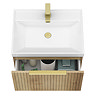 Milan Fluted 600mm Autumn Oak 1-Drawer Wall Hung Vanity Unit with Brushed Brass Handle