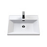 Milan Fluted 600mm Autumn Oak 1-Drawer Wall Hung Vanity Unit with Brushed Brass Handle