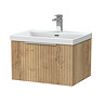 Milan Fluted 600mm Autumn Oak 1-Drawer Wall Hung Vanity Unit with Chrome Handle