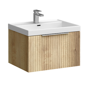 Milan Fluted 600mm Autumn Oak 1-Drawer Wall Hung Vanity Unit with Chrome Handle
