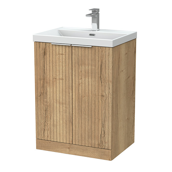 Milan Fluted 600mm Autumn Oak 2-Door Floor Standing Vanity Unit