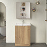 Milan Fluted 600mm Autumn Oak 2-Door Floor Standing Vanity Unit