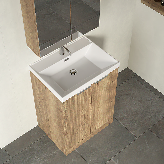 Milan Fluted 600mm Autumn Oak 2-Door Floor Standing Vanity Unit