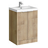 Milan Fluted 600mm Autumn Oak 2-Door Floor Standing Vanity Unit