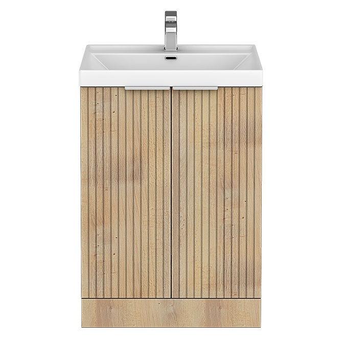 Milan Fluted 600mm Autumn Oak 2-Door Floor Standing Vanity Unit