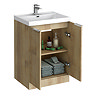 Milan Fluted 600mm Autumn Oak 2-Door Floor Standing Vanity Unit