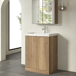 Milan Fluted 600mm Autumn Oak 2-Door Floor Standing Vanity Unit