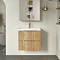 Milan Fluted 600mm Autumn Oak 2-Drawer Wall Hung Vanity Unit with Brushed Brass Handles