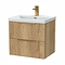 Milan Fluted 600mm Autumn Oak 2-Drawer Wall Hung Vanity Unit with Brushed Brass Handles