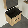 Milan Fluted 600mm Autumn Oak 2-Drawer Wall Hung Vanity Unit with Matt Black Basin + Handles