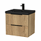 Milan Fluted 600mm Autumn Oak 2-Drawer Wall Hung Vanity Unit with Matt Black Basin + Handles