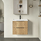 Milan Fluted 600mm Autumn Oak 2-Drawer Wall Hung Vanity Unit with Matt Black Handles