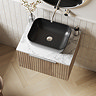 Milan Fluted 600mm Autumn Oak Vanity Unit - Wall Hung 1 Drawer Unit with Carrara Marble Worktop & Chrome Handle