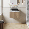 Milan Fluted 600mm Autumn Oak Vanity Unit - Wall Hung 1 Drawer Unit with Carrara Marble Worktop & Chrome Handle