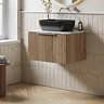 Milan Fluted 600mm Autumn Oak Vanity Unit - Wall Hung 1 Drawer Unit with Carrara Marble Worktop & Chrome Handle