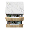 Milan Fluted 600mm Autumn Oak Vanity Unit - Wall Hung 2 Drawer Unit with Carrara Marble Worktop & Chrome Handles