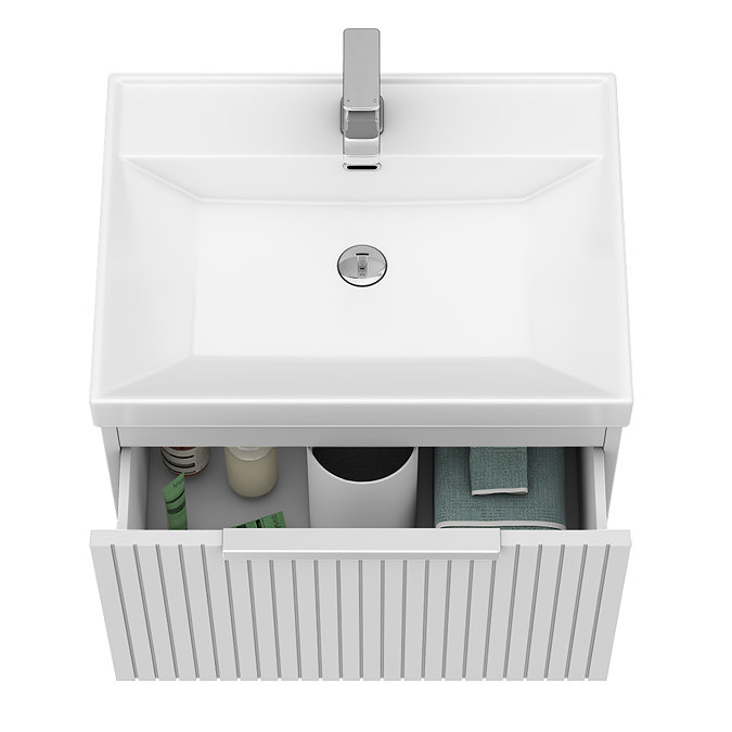 Milan Fluted 600mm Matt White 1-Drawer Wall Hung Vanity Unit with Chrome Handle