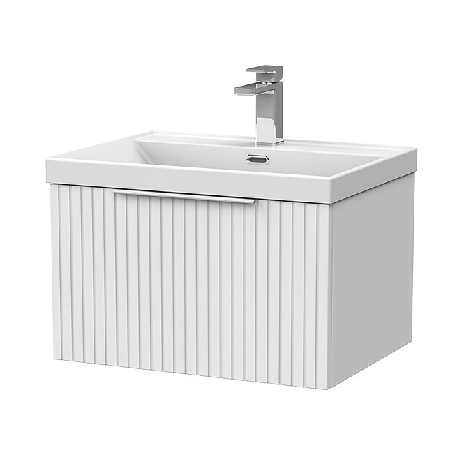 Milan Fluted 600mm Matt White 1-Drawer Wall Hung Vanity Unit with Chrome Handle