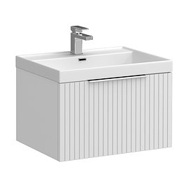 Milan Fluted 600mm Matt White 1-Drawer Wall Hung Vanity Unit with Chrome Handle
