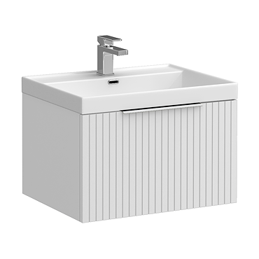 Milan Fluted 600mm Matt White 1-Drawer Wall Hung Vanity Unit with Chrome Handle