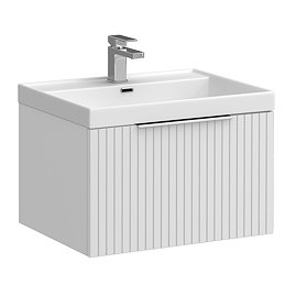 Milan Fluted 600mm Matt White 1-Drawer Wall Hung Vanity Unit with Chrome Handle