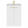 Milan Fluted 600mm Matt White 2-Door Floor Standing Vanity Unit with Brushed Brass Handles