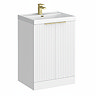 Milan Fluted 600mm Matt White 2-Door Floor Standing Vanity Unit with Brushed Brass Handles